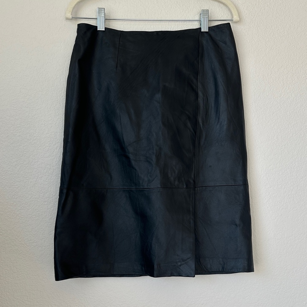 Mixit Black Genuine Leather Skirt Size 8 Midi Knee Length Lined